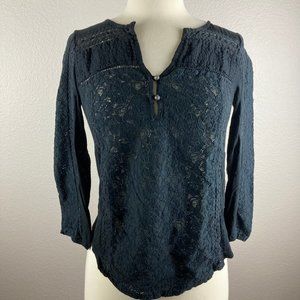 Lucky Brand Black Lace Henley Top - XS